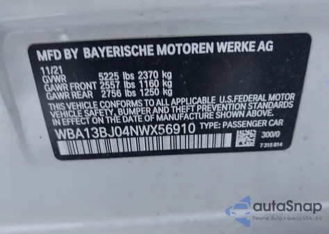 2022 BMW 530 I xDrive из США, поврежденный, VIN WBA13BJ04NWX56910